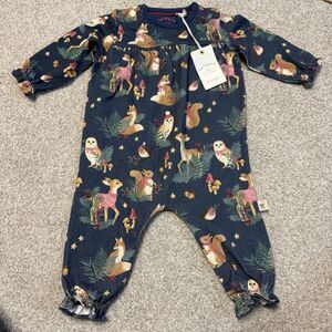 Fat Face Baby Romper Woodland Animals NET 6-9 Months‎ Navy